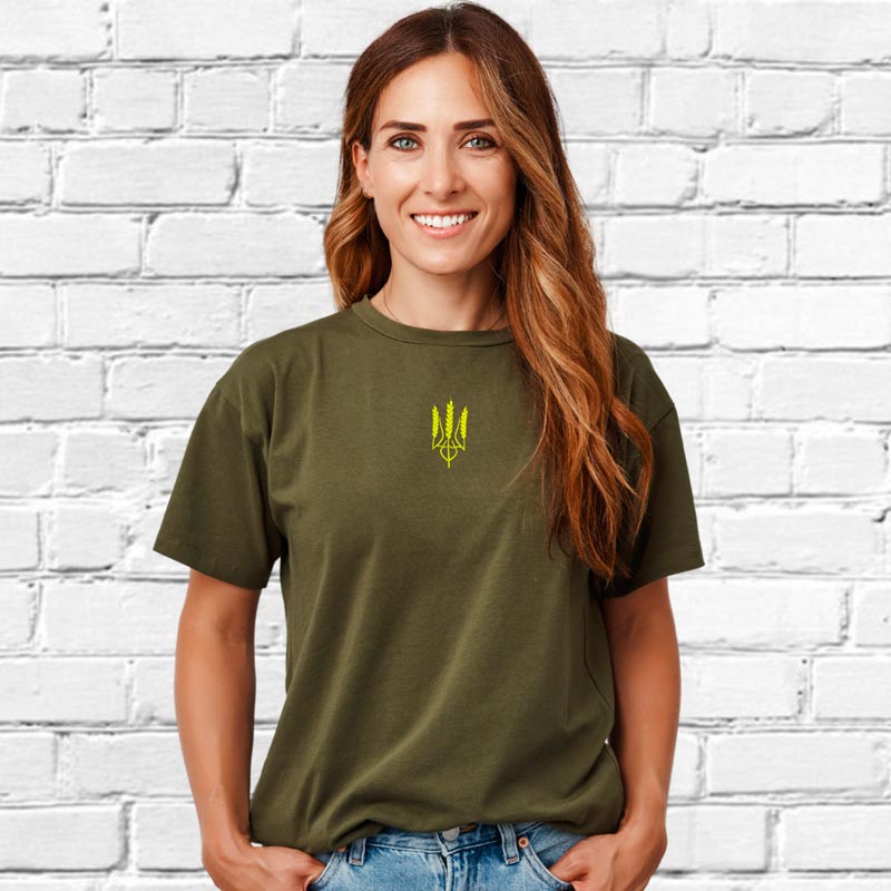 Без бренда Футболка з вишивкою тризуба (колос) 02