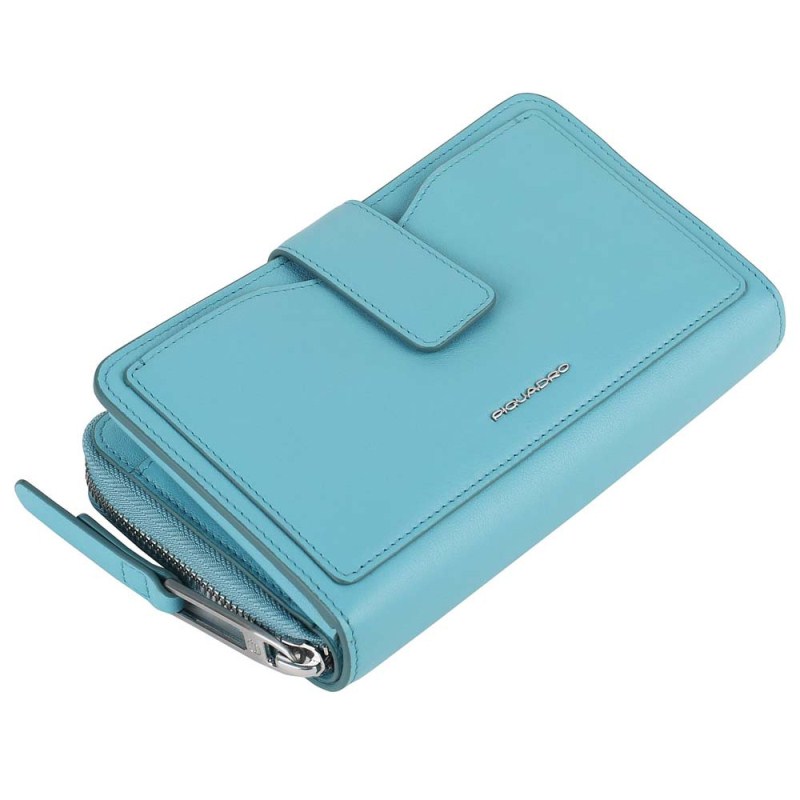 Piquadro LINA/L.Blue  Портмоне верт. карман для монет на молнии с RFID защитой (10,5x18x3,5)