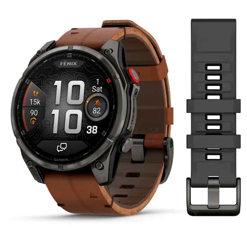 Garmin Смарт-часы Garmin Fenix ​​8 Pro (47 mm) AMOLED Sapphire, титан Carbon Gray DLC с каштановым кожаным ремешком