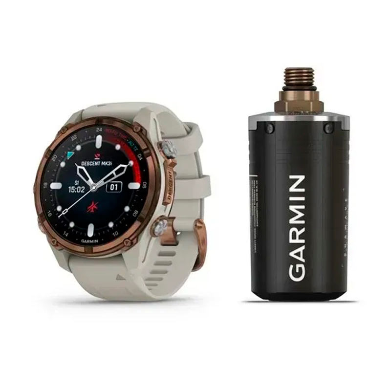 Garmin Смарт-годинник Garmin Descent Mk3i - 43 мм, бронзовий титан PVD, силіконовий ремінець французького сірого кольору + трансивер Descent T2